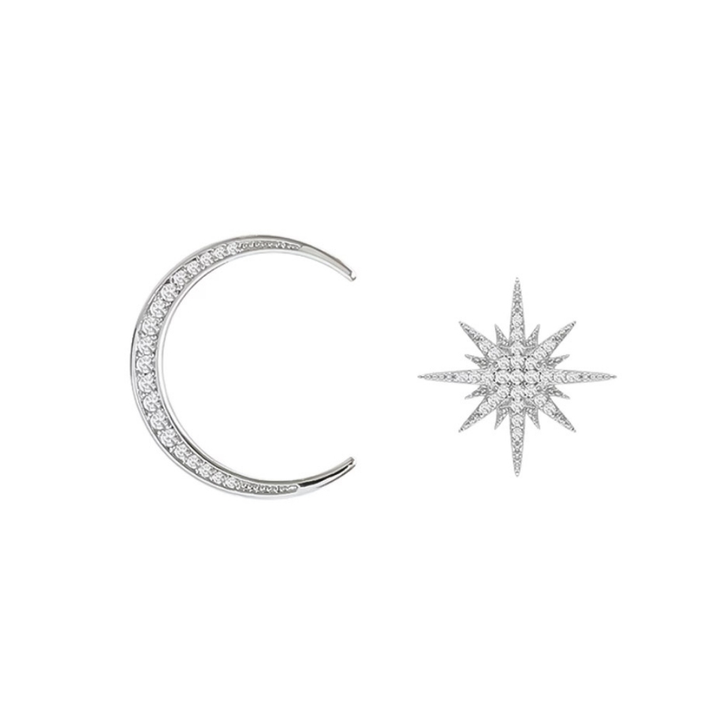 Moon & Star Silver Earrings - Picture 2 of 2
